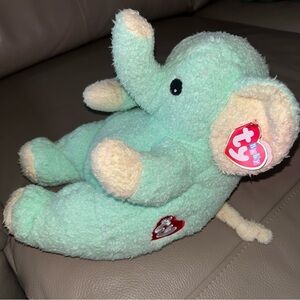 New TY BABY MINT GREEN ELEPHANTBABY STUFFED PLUSH RATTLE TOY ANIMAL 12” vtg 2000